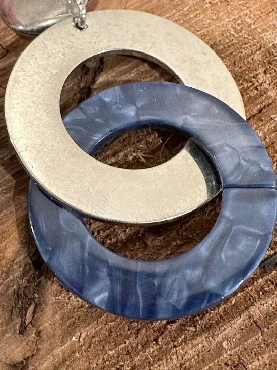 Silver and Navy Blue Interlocking Hoop Drop Earrings - Women Jewelry - Picture 5 of 5